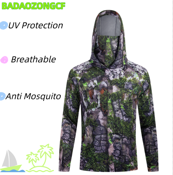 Fishing Shirt Uv Protection - قمصان صيد بقلنسوة للرجال، حماية من